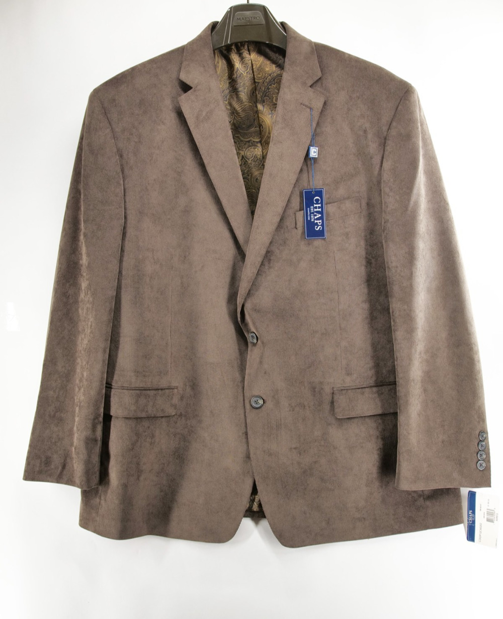 NWT Chaps Mens 50R Blazer Sport Coat Brown Corduroy Faux Suede Jacket 50 Regular